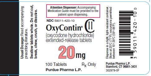 Oxycontin 20 mg label